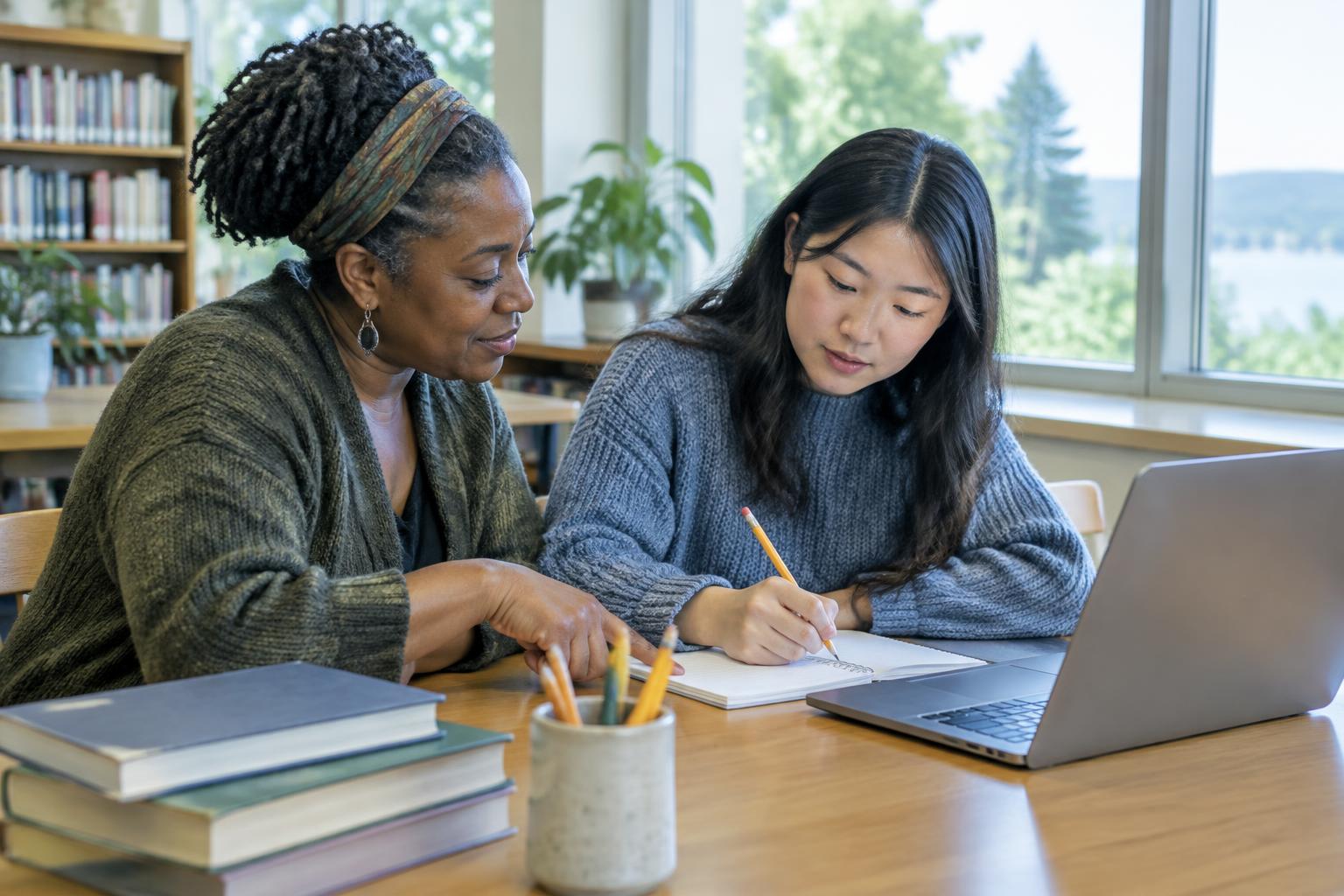 A mentor helping a neighbor with her studies